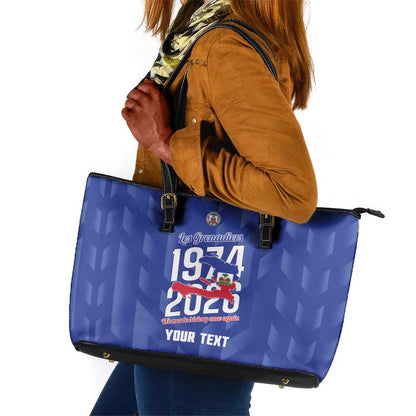Personalized Afro Haiti Football Leather Tote Bag Les Grenadiers Made History Once Again Blue Color - African Pride