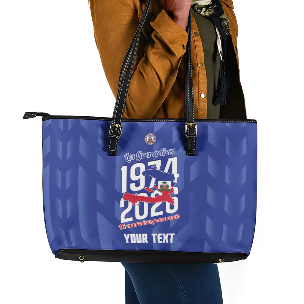 Personalized Afro Haiti Football Leather Tote Bag Les Grenadiers Made History Once Again Blue Color - African Pride