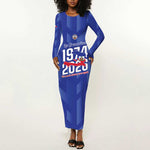 Personalized Afro Haiti Football Long Sleeve Bodycon Dress Les Grenadiers Made History Once Again Blue Color - African Pride