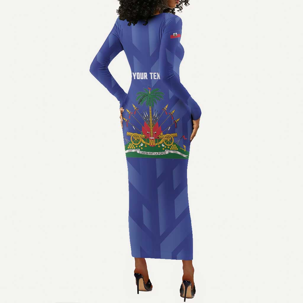 Personalized Afro Haiti Football Long Sleeve Bodycon Dress Les Grenadiers Made History Once Again Blue Color - African Pride