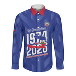 Personalized Afro Haiti Football Long Sleeve Button Shirt Les Grenadiers Made History Once Again Blue Color - African Pride