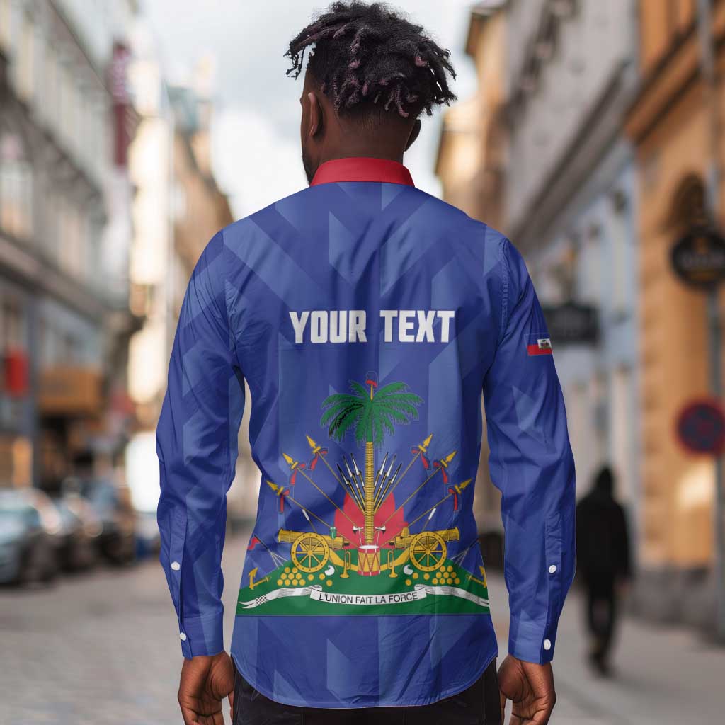 Personalized Afro Haiti Football Long Sleeve Button Shirt Les Grenadiers Made History Once Again Blue Color - African Pride