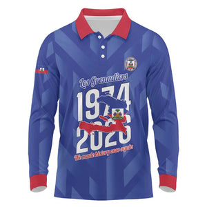 Personalized Afro Haiti Football Long Sleeve Polo Shirt Les Grenadiers Made History Once Again Blue Color - African Pride