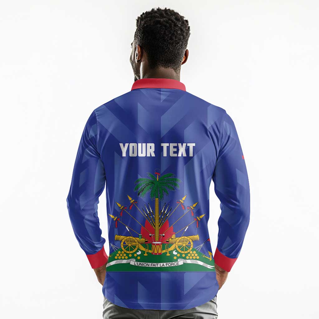 Personalized Afro Haiti Football Long Sleeve Polo Shirt Les Grenadiers Made History Once Again Blue Color - African Pride