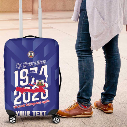 Personalized Afro Haiti Football Luggage Cover Les Grenadiers Made History Once Again Blue Color - African Pride