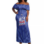 Personalized Afro Haiti Football Off Shoulder Maxi Dress Les Grenadiers Made History Once Again Blue Color - African Pride