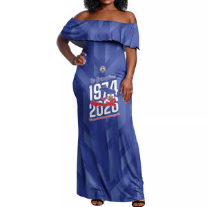 Personalized Afro Haiti Football Off Shoulder Maxi Dress Les Grenadiers Made History Once Again Blue Color - African Pride