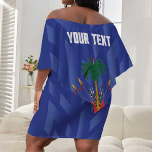 Personalized Afro Haiti Football Off Shoulder Short Dress Les Grenadiers Made History Once Again Blue Color - African Pride