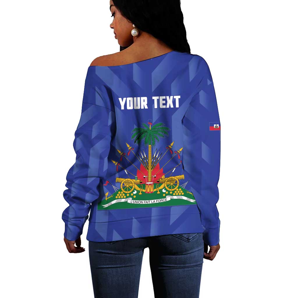 Personalized Afro Haiti Football Off Shoulder Sweater Les Grenadiers Made History Once Again Blue Color - African Pride