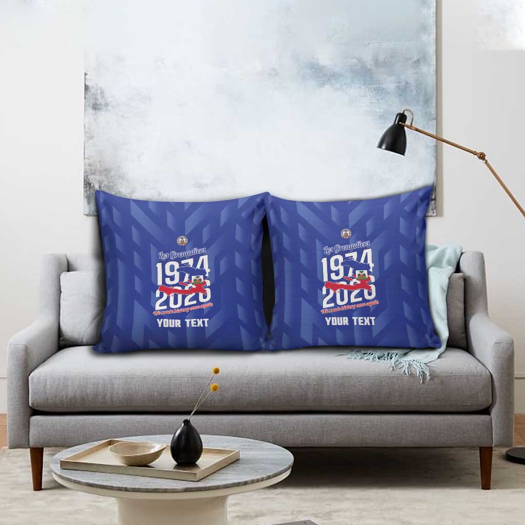 Personalized Haiti Football Pillow Cover Les Grenadiers Made History Once Again Blue Color