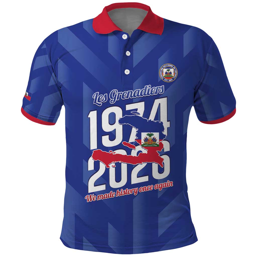 Personalized Afro Haiti Football Polo Shirt Les Grenadiers Made History Once Again Blue Color - African Pride