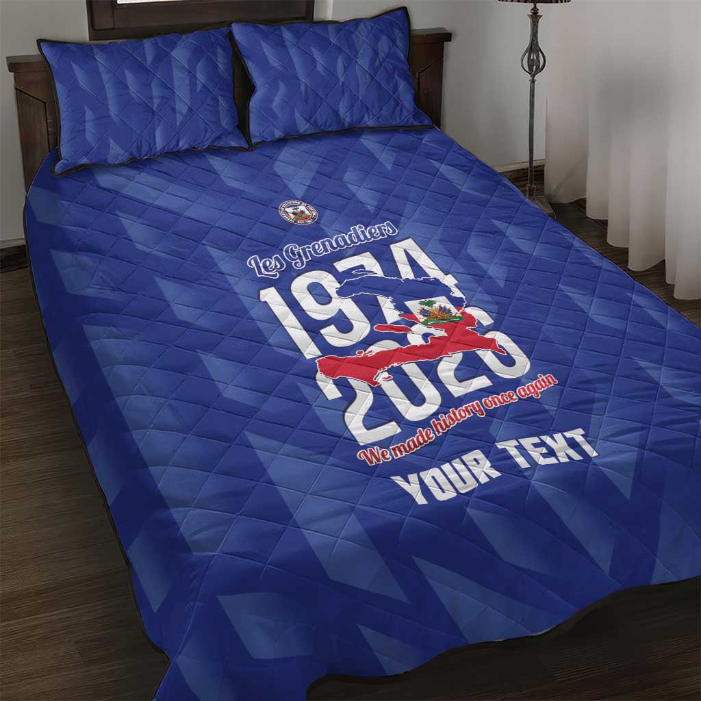 Personalized Afro Haiti Football Quilt Bed Set Les Grenadiers Made History Once Again Blue Color - African Pride