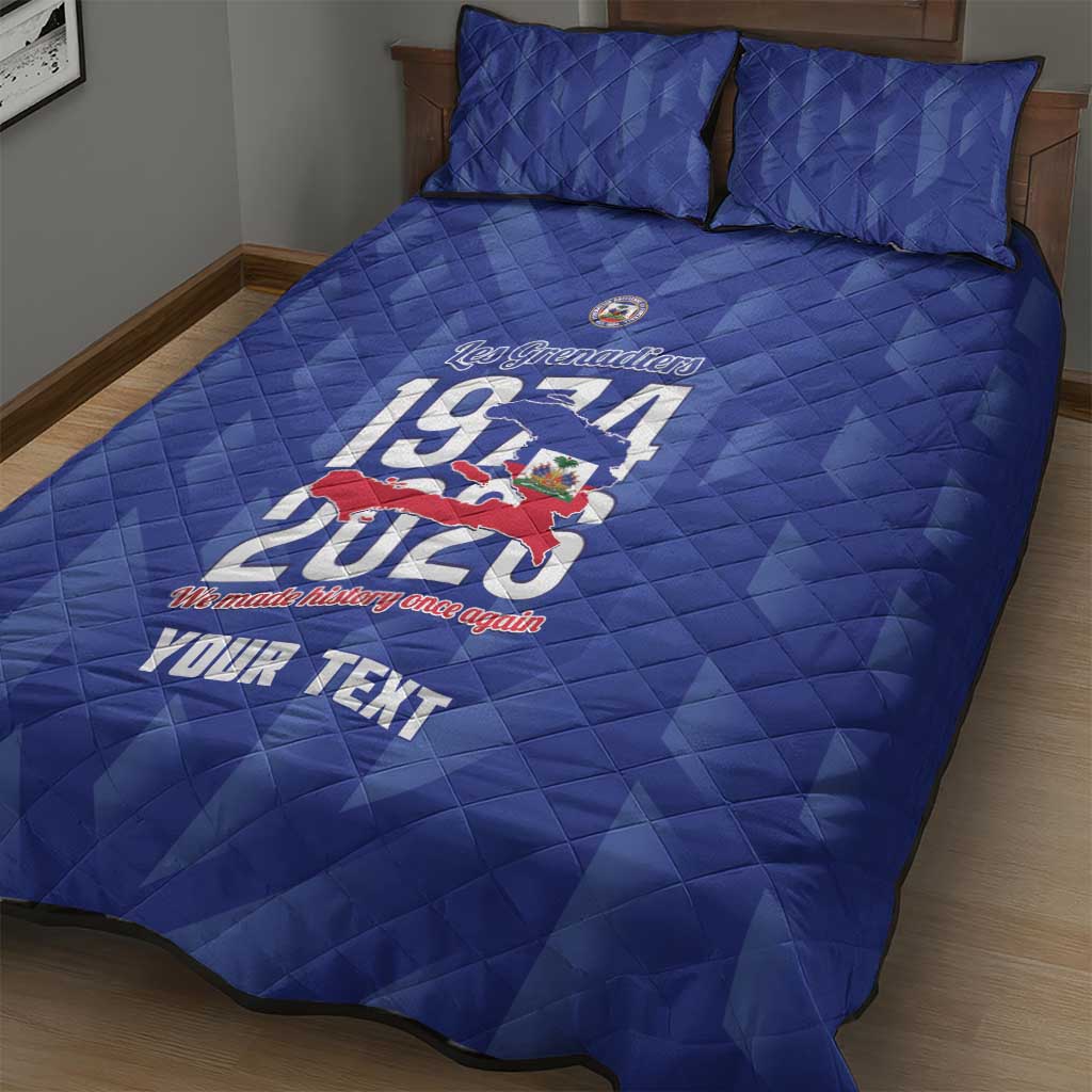 Personalized Afro Haiti Football Quilt Bed Set Les Grenadiers Made History Once Again Blue Color - African Pride