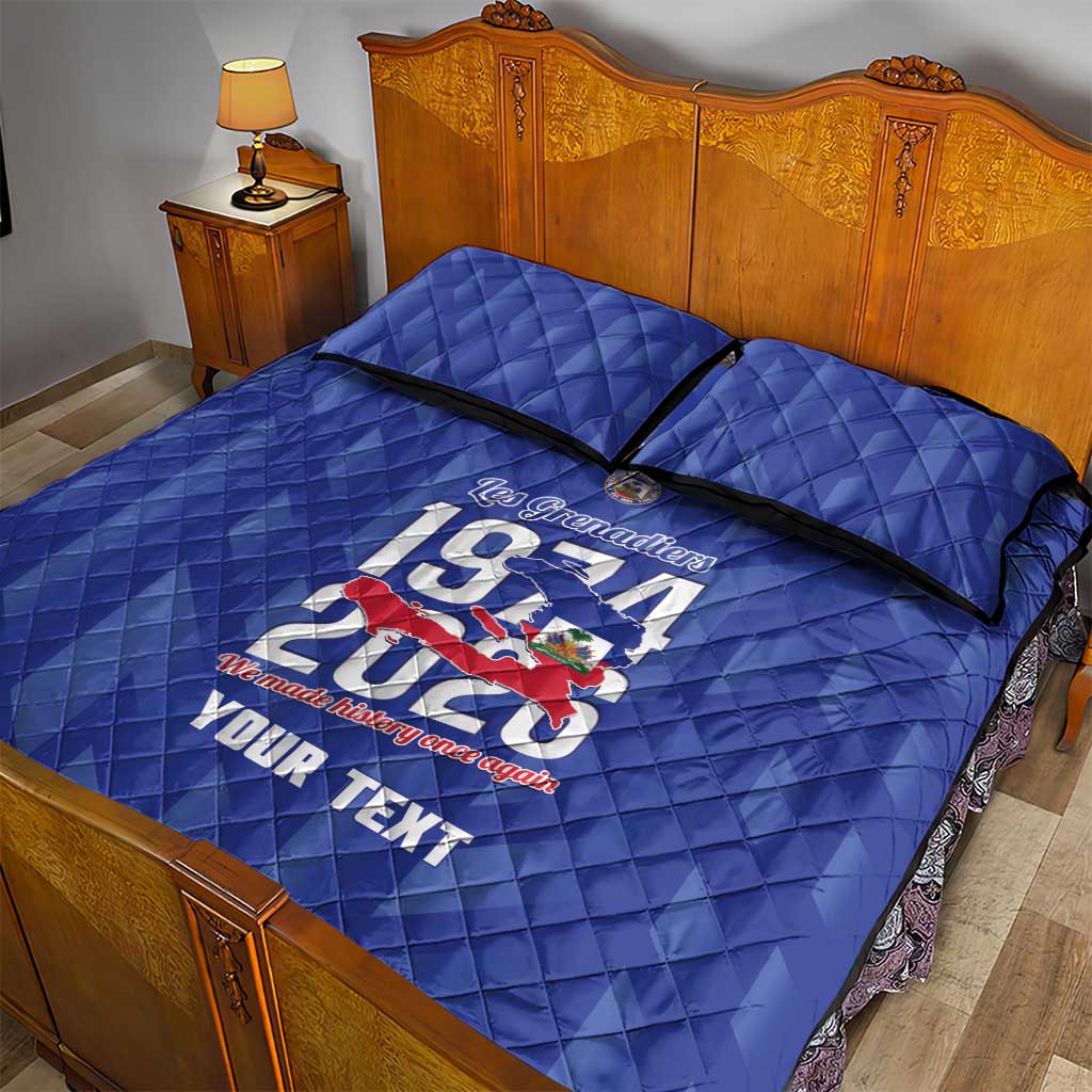 Personalized Afro Haiti Football Quilt Bed Set Les Grenadiers Made History Once Again Blue Color - African Pride