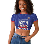 Personalized Afro Haiti Football Raglan Cropped T shirt Les Grenadiers Made History Once Again Blue Color - African Pride
