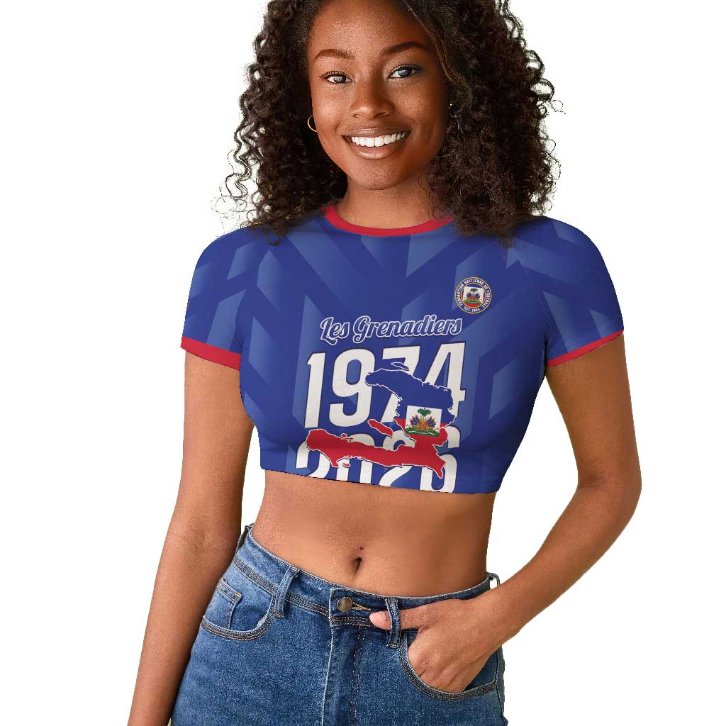 Personalized Afro Haiti Football Raglan Cropped T shirt Les Grenadiers Made History Once Again Blue Color - African Pride