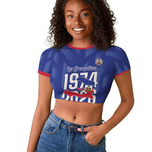 Personalized Afro Haiti Football Raglan Cropped T shirt Les Grenadiers Made History Once Again Blue Color - African Pride