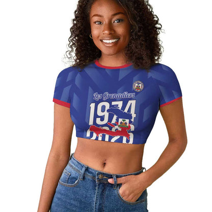 Personalized Afro Haiti Football Raglan Cropped T shirt Les Grenadiers Made History Once Again Blue Color - African Pride