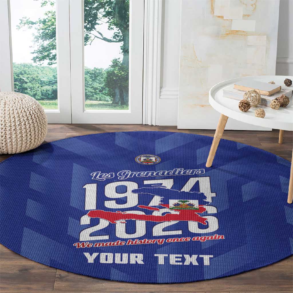Personalized Afro Haiti Football Round Carpet Les Grenadiers Made History Once Again Blue Color - African Pride