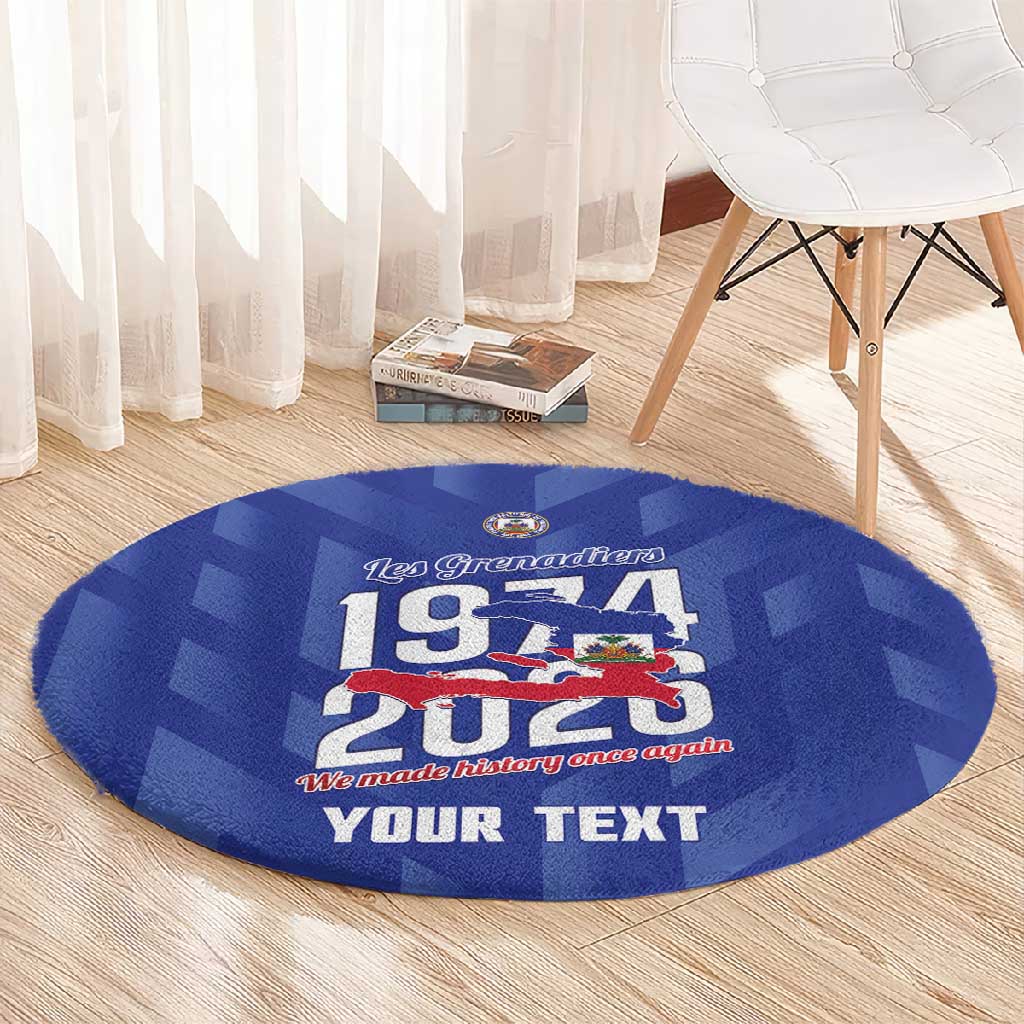 Personalized Afro Haiti Football Round Carpet Les Grenadiers Made History Once Again Blue Color - African Pride