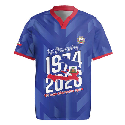 Personalized Afro Haiti Football Rugby Jersey Les Grenadiers Made History Once Again Blue Color - African Pride