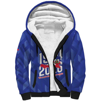 Personalized Afro Haiti Football Sherpa Hoodie Les Grenadiers Made History Once Again Blue Color - African Pride