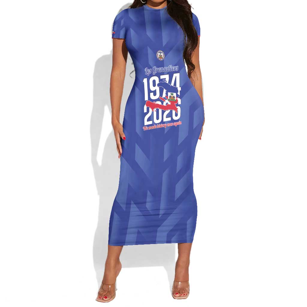Personalized Afro Haiti Football Short Sleeve Bodycon Dress Les Grenadiers Made History Once Again Blue Color - African Pride