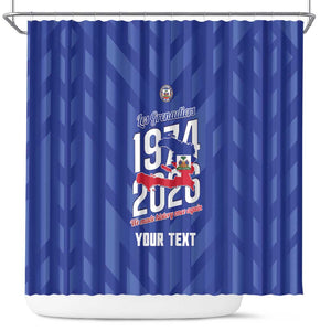 Personalized Afro Haiti Football Shower Curtain Les Grenadiers Made History Once Again Blue Color - African Pride