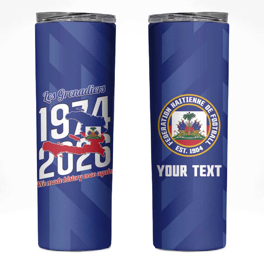Personalized Afro Haiti Football Skinny Tumbler Les Grenadiers Made History Once Again Blue Color - African Pride