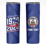 Personalized Afro Haiti Football Skinny Tumbler Les Grenadiers Made History Once Again Blue Color - African Pride