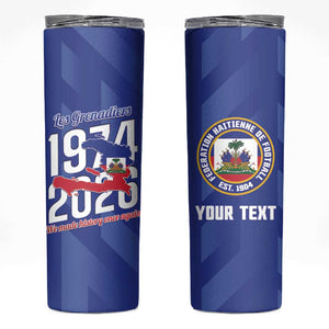 Personalized Afro Haiti Football Skinny Tumbler Les Grenadiers Made History Once Again Blue Color - African Pride