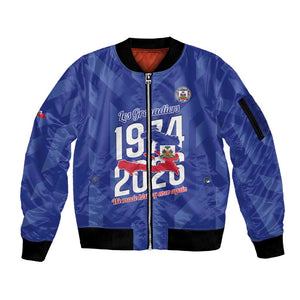 Personalized Afro Haiti Football Sleeve Zip Bomber Jacket Les Grenadiers Made History Once Again Blue Color - African Pride