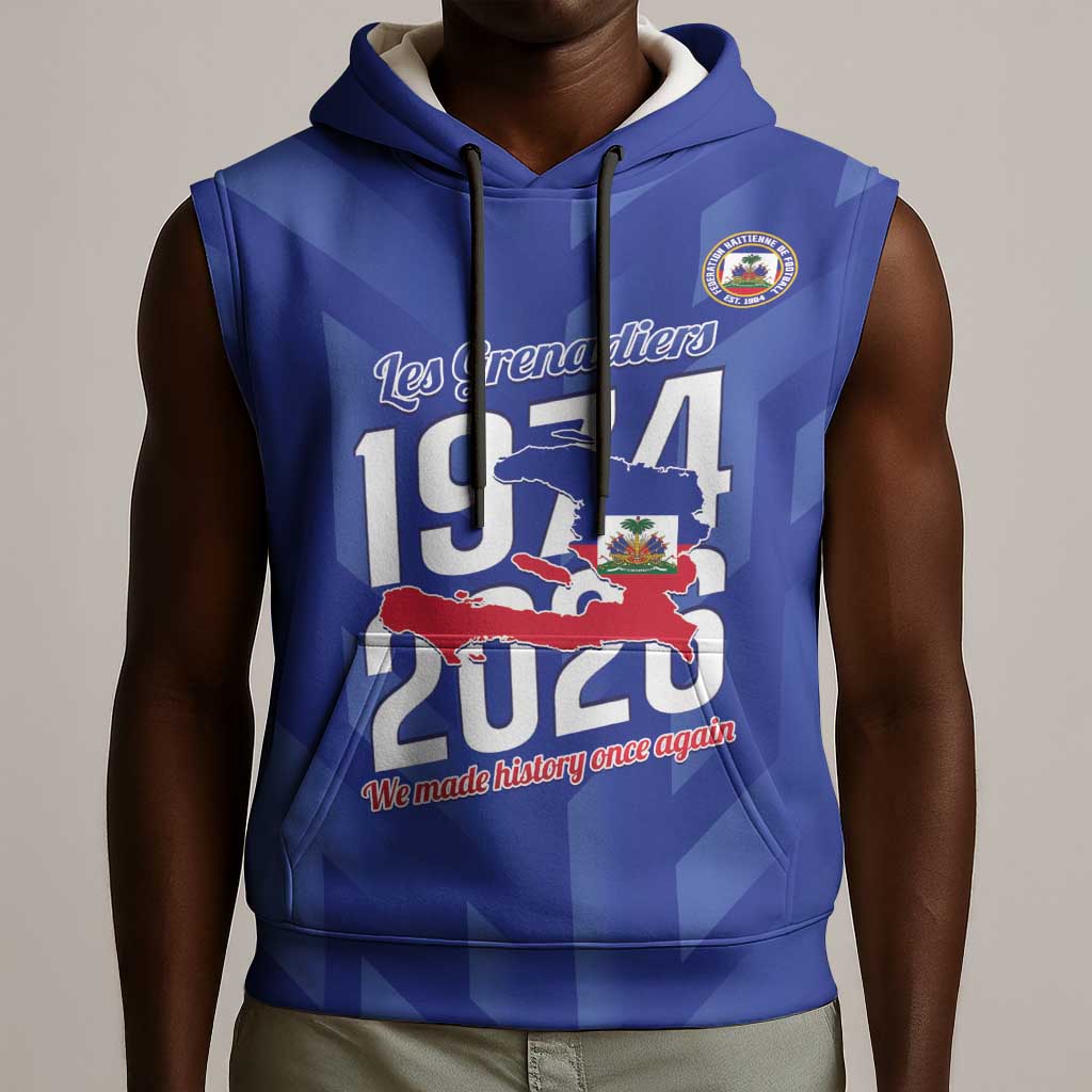 Personalized Afro Haiti Football Sleeveless Hoodie Les Grenadiers Made History Once Again Blue Color - African Pride