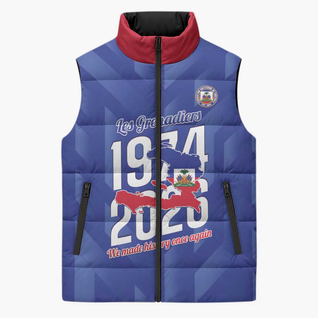 Personalized Haiti Football Sleeveless Puffer Jacket Les Grenadiers Made History Once Again Blue Color
