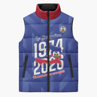 Personalized Haiti Football Sleeveless Puffer Jacket Les Grenadiers Made History Once Again Blue Color