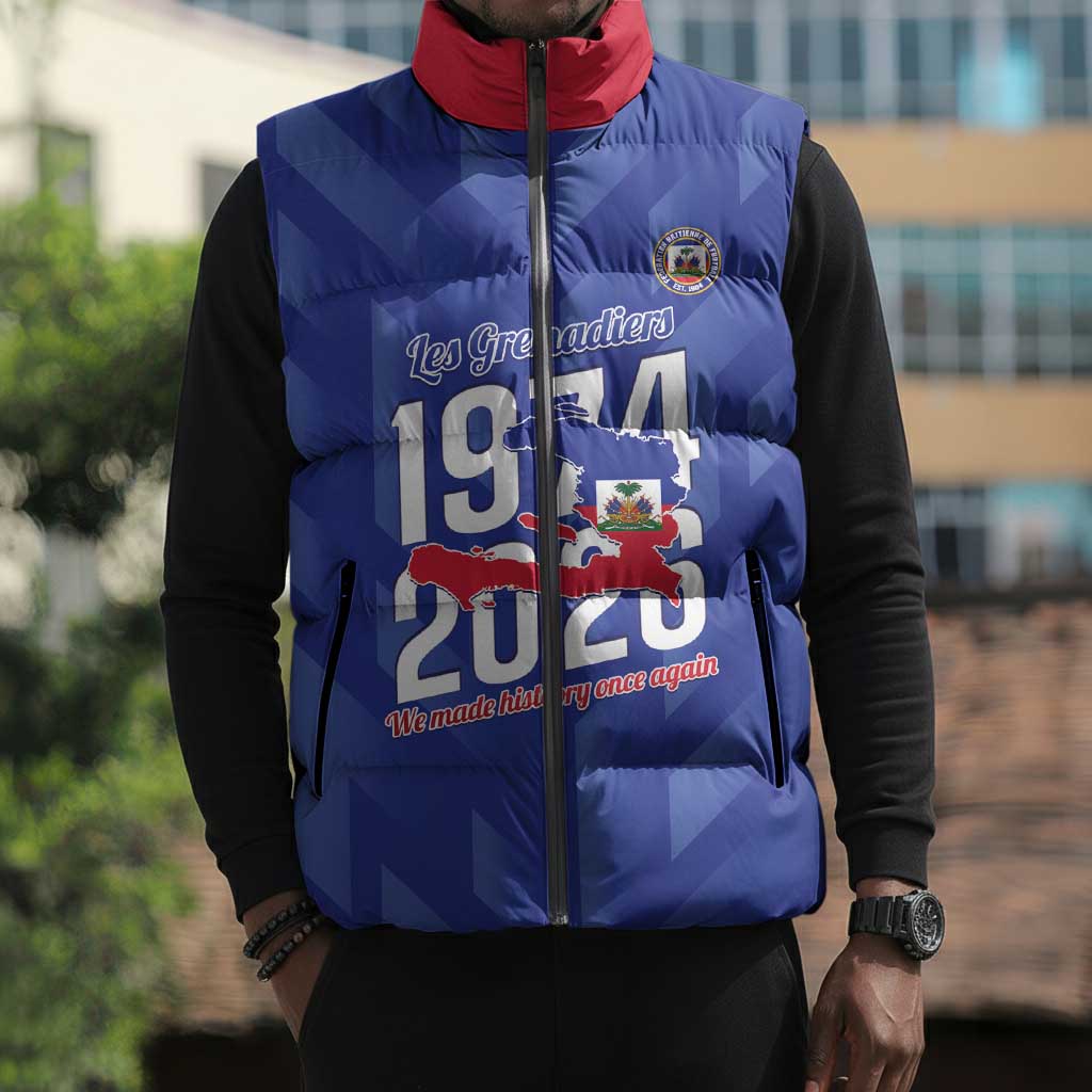 Personalized Haiti Football Sleeveless Puffer Jacket Les Grenadiers Made History Once Again Blue Color