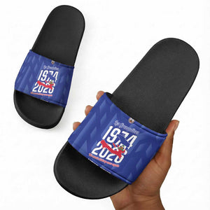 Personalized Haiti Football Slide Sandals Les Grenadiers Made History Once Again Blue Color
