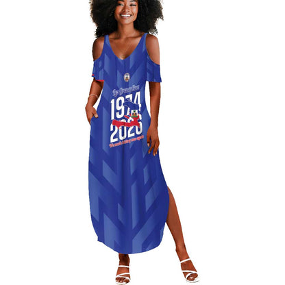 Personalized Afro Haiti Football Summer Maxi Dress Les Grenadiers Made History Once Again Blue Color - African Pride