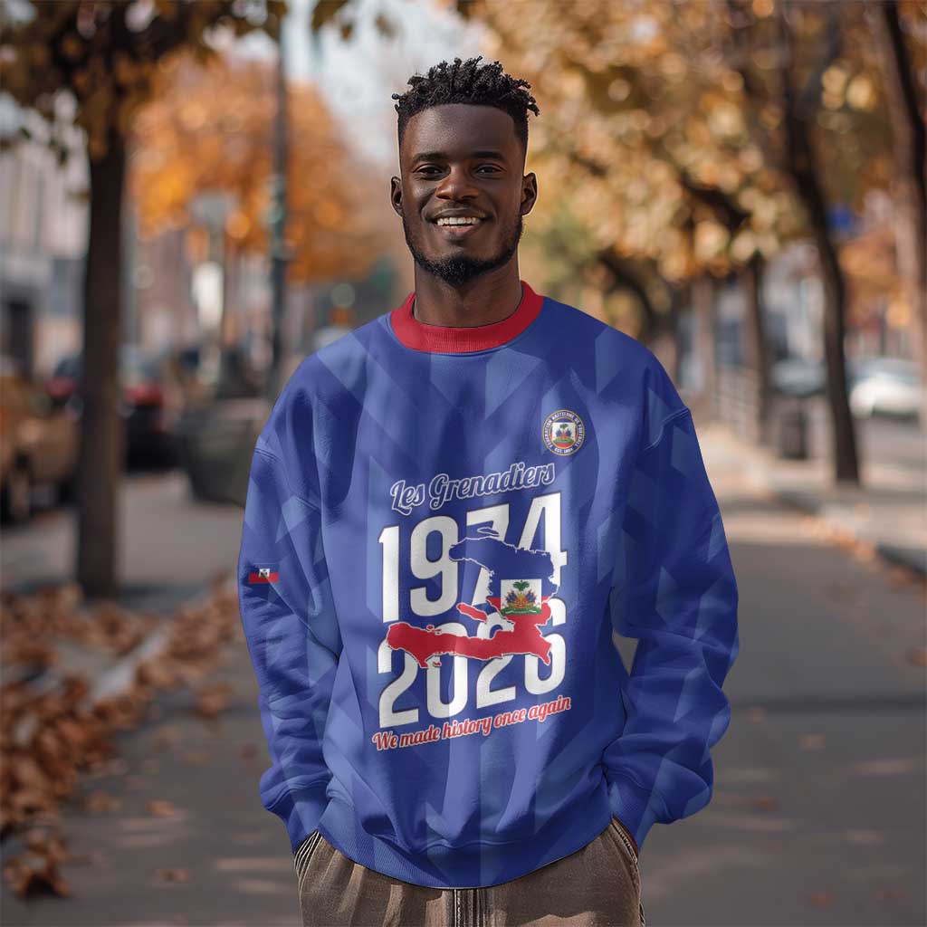 Personalized Afro Haiti Football Sweatshirt Les Grenadiers Made History Once Again Blue Color - African Pride