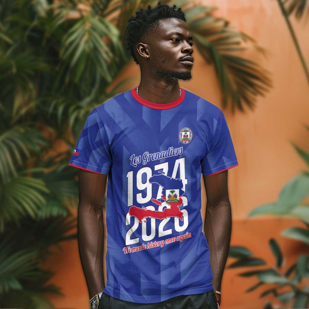 Personalized Afro Haiti Football T shirt Les Grenadiers Made History Once Again Blue Color - African Pride