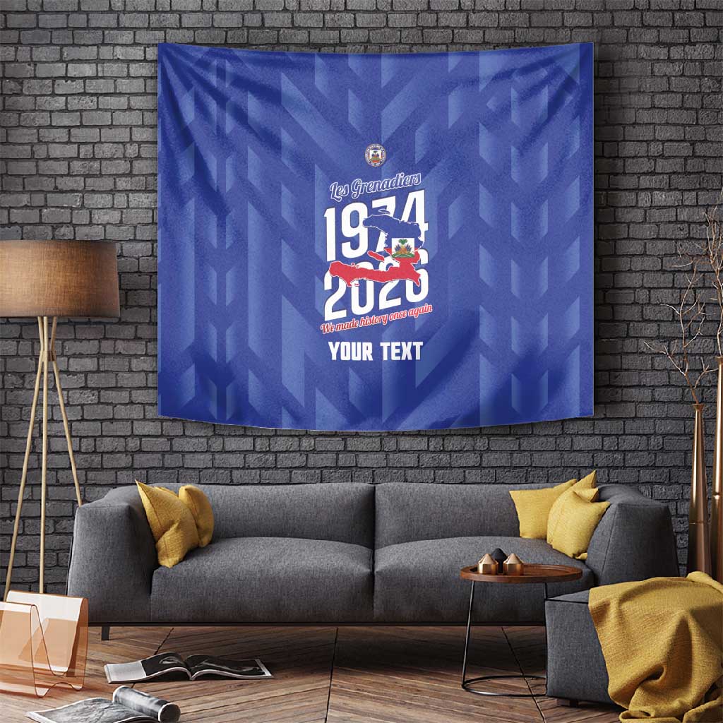 Personalized Afro Haiti Football Tapestry Les Grenadiers Made History Once Again Blue Color - African Pride