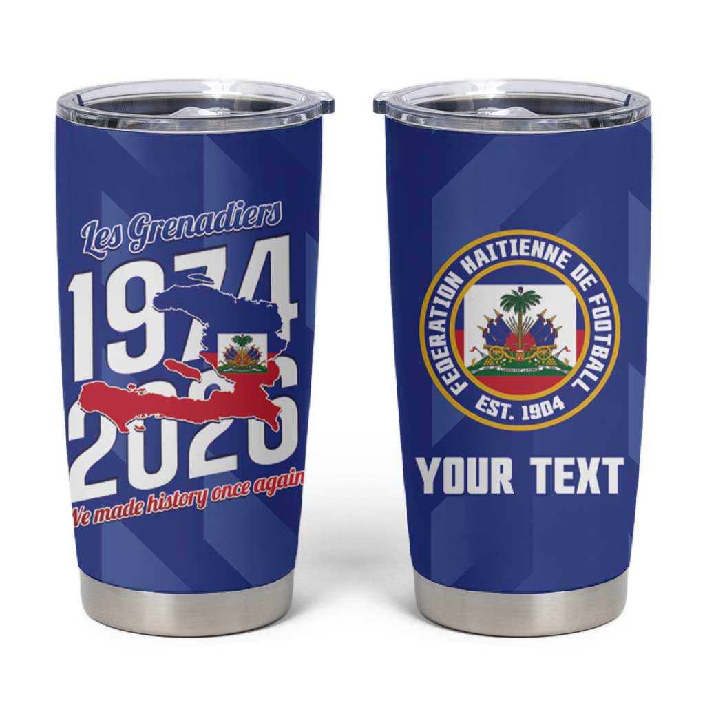 Personalized Afro Haiti Football Tumbler Cup Les Grenadiers Made History Once Again Blue Color - African Pride