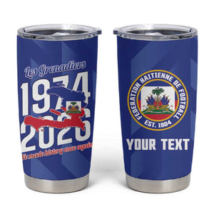 Personalized Afro Haiti Football Tumbler Cup Les Grenadiers Made History Once Again Blue Color - African Pride