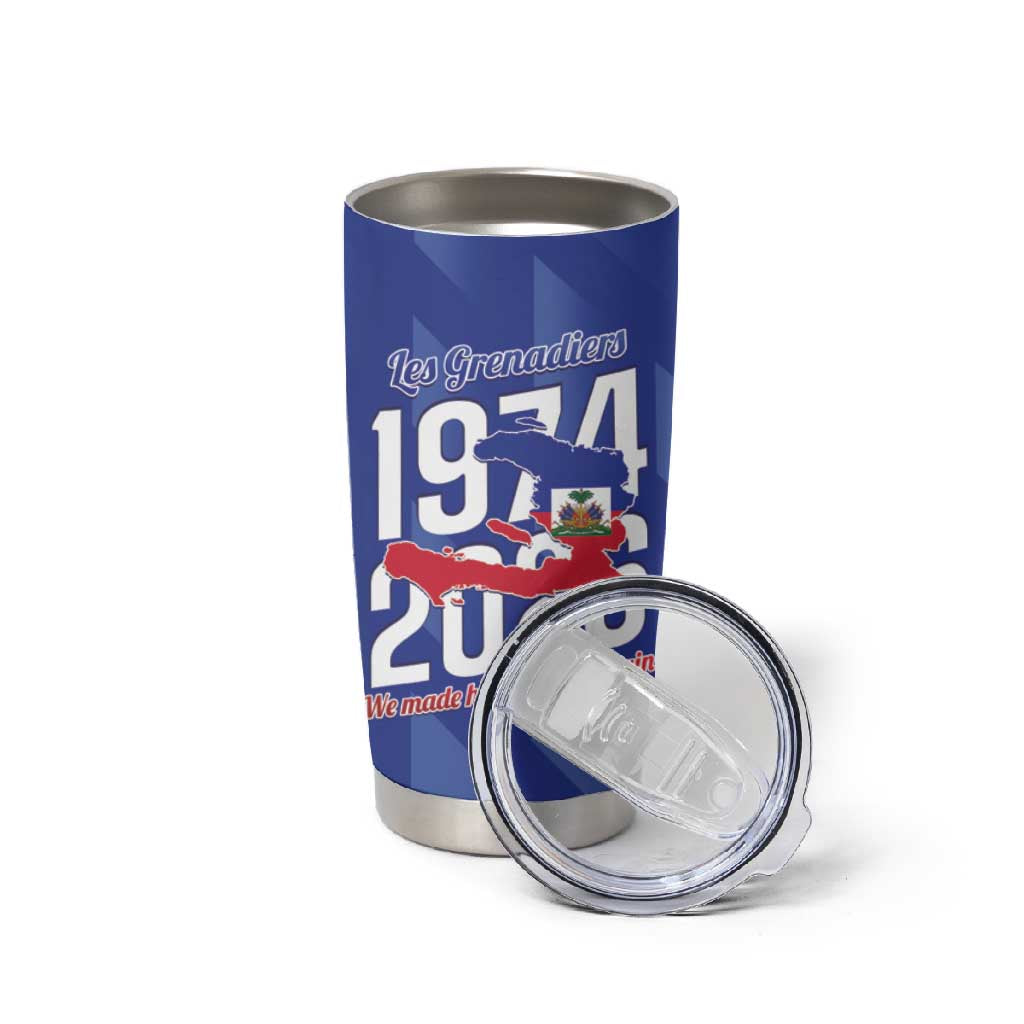 Personalized Afro Haiti Football Tumbler Cup Les Grenadiers Made History Once Again Blue Color - African Pride