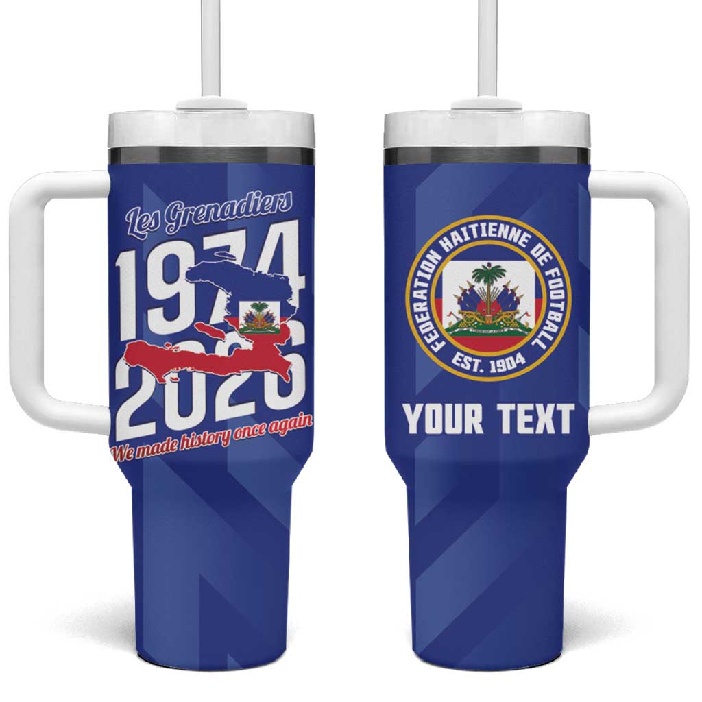 Personalized Afro Haiti Football Tumbler With Handle Les Grenadiers Made History Once Again Blue Color - African Pride