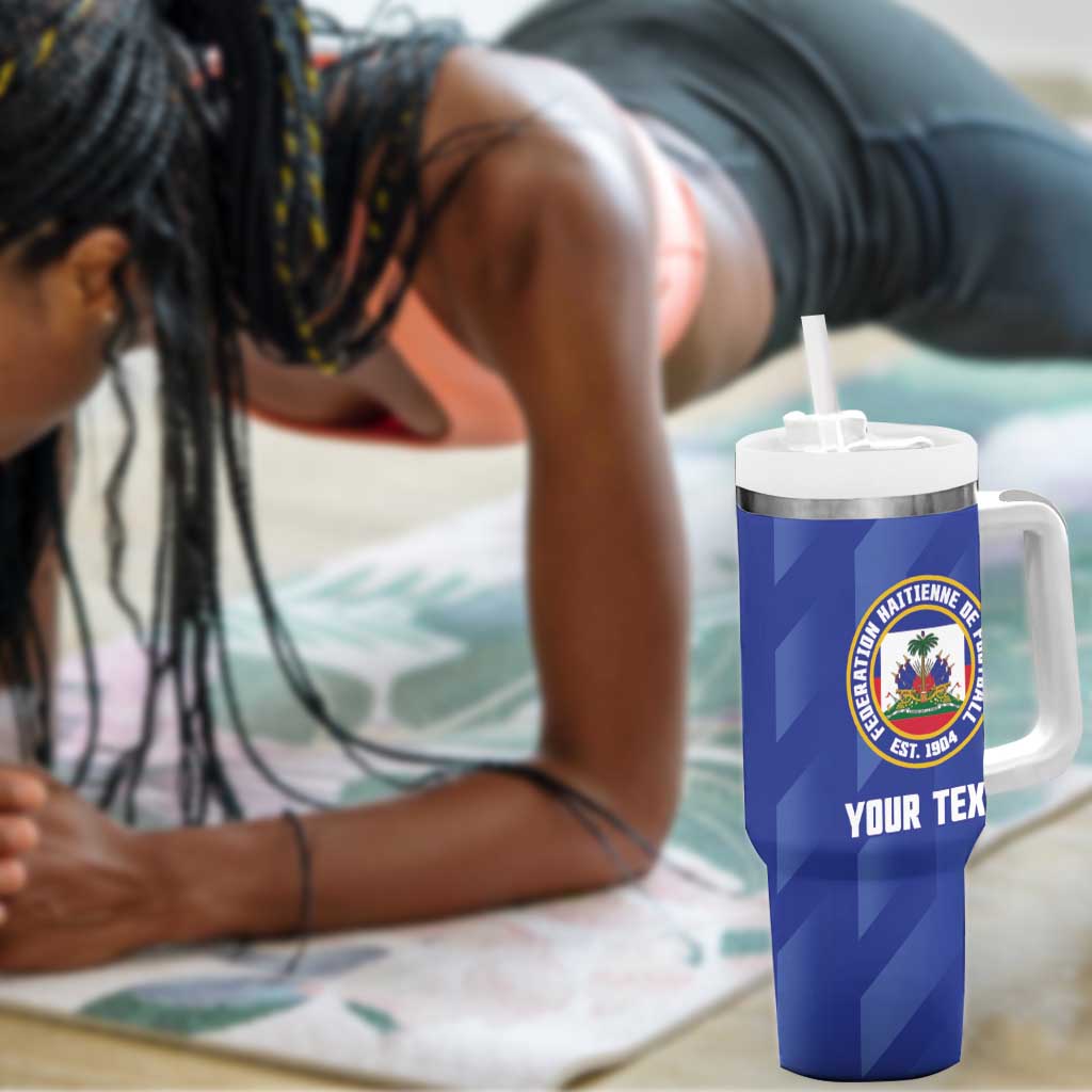 Personalized Afro Haiti Football Tumbler With Handle Les Grenadiers Made History Once Again Blue Color - African Pride