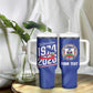 Personalized Afro Haiti Football Tumbler With Handle Les Grenadiers Made History Once Again Blue Color - African Pride