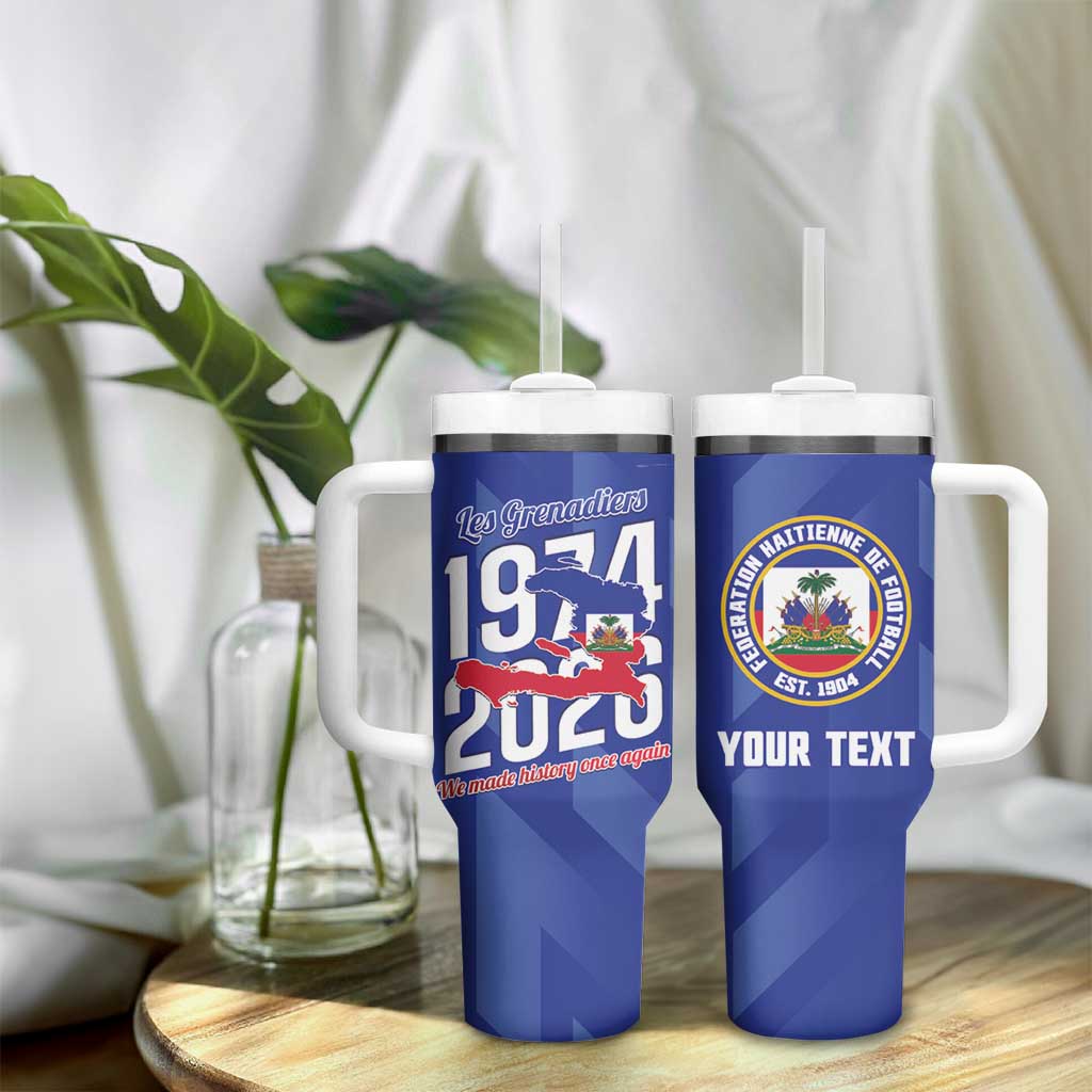 Personalized Afro Haiti Football Tumbler With Handle Les Grenadiers Made History Once Again Blue Color - African Pride
