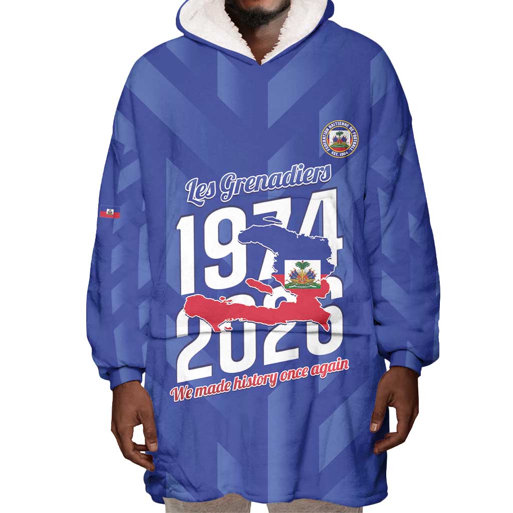 Personalized Afro Haiti Football Wearable Blanket Hoodie Les Grenadiers Made History Once Again Blue Color - African Pride