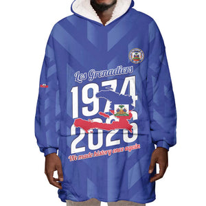Personalized Afro Haiti Football Wearable Blanket Hoodie Les Grenadiers Made History Once Again Blue Color - African Pride